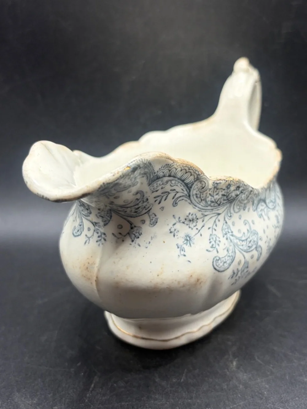 John Maddock & Sons Antique Royal Vitreous Seville Blue & White Gravy Boat